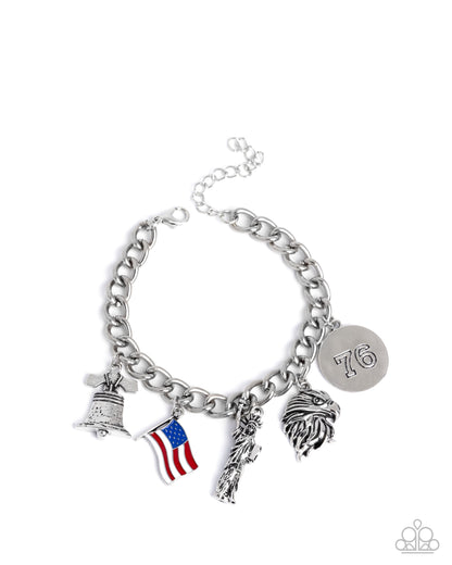 Liberty Legacy - Red Patriotic Inspired Charms Silver Clasp Bracelet - Paparazzi Accessories