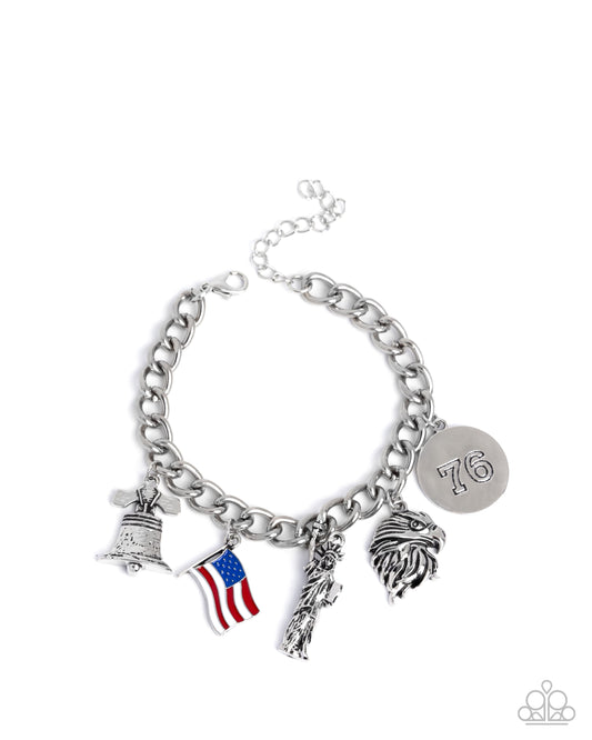 Liberty Legacy - Red Patriotic Inspired Charms Silver Clasp Bracelet - Paparazzi Accessories