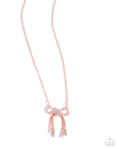 Coquette Celebrity - Copper White Rhinestone Bow Necklace - Paparazzi Accessories