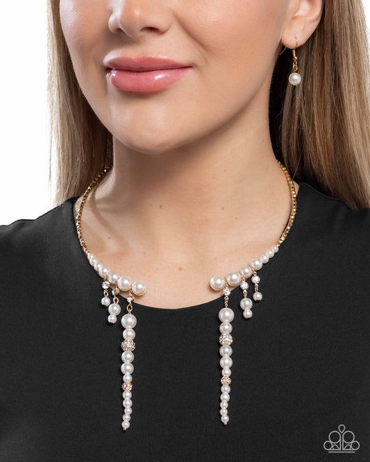 Darling Decade - Gold White Pearl Open-ended Necklace - Paparazzi Accessories
