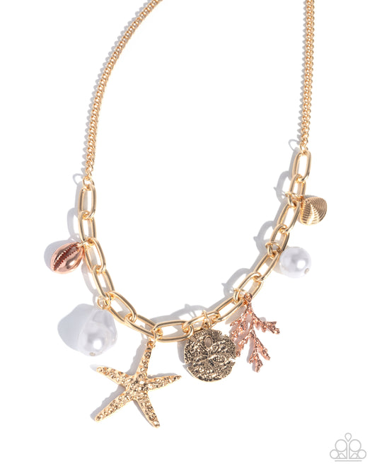 Coral Collection - Gold Coastal Charms Necklace - Paparazzi Accessories