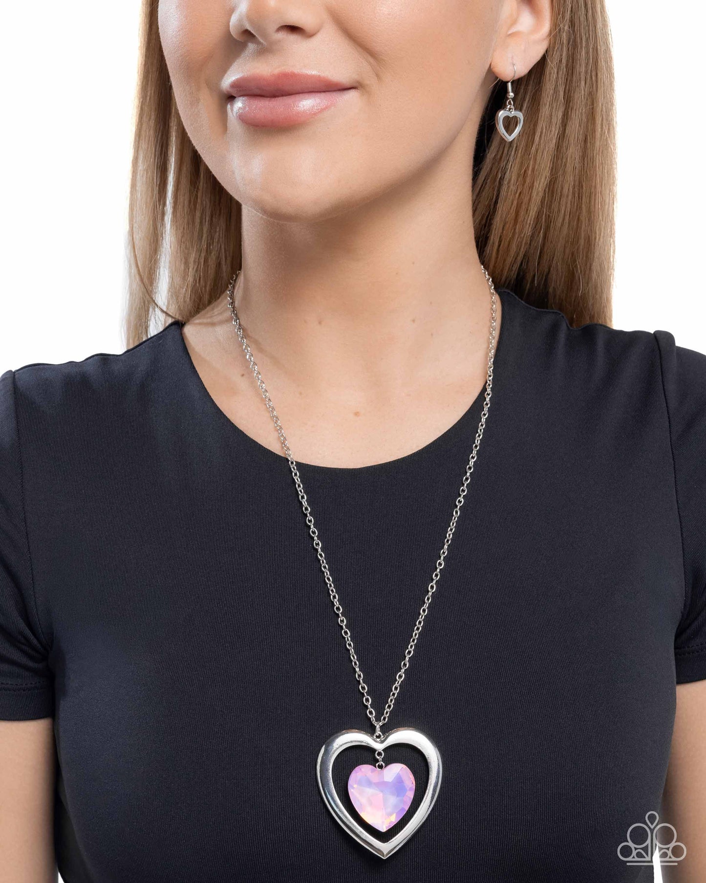 Heartfelt Hemisphere - Pink UV Shimmer Heart Silver Pendant Necklace - Paparazzi Accessories
