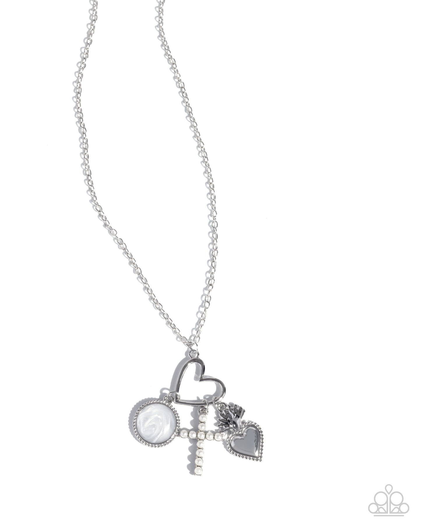 Purely Blessed - White Pearl Silver Cross Necklace - Paparazzi Accessories