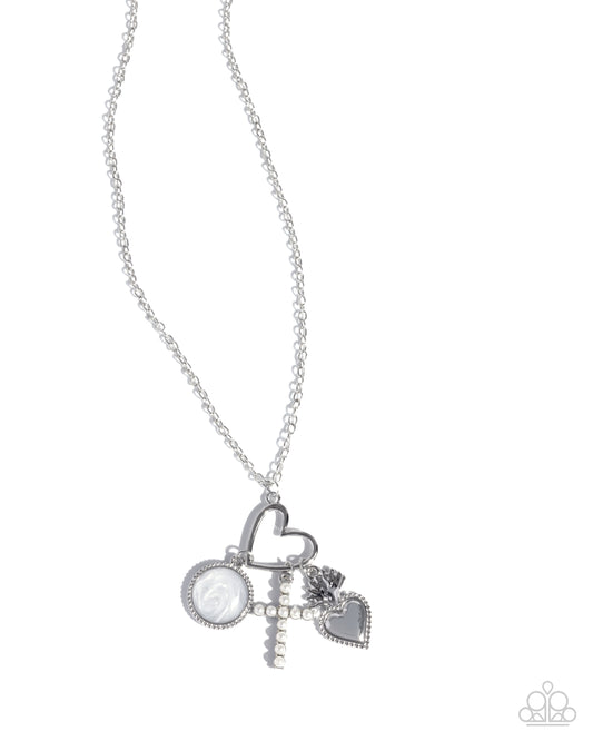 Purely Blessed - White Pearl Silver Cross Necklace - Paparazzi Accessories