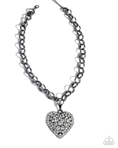 Heartfelt Havana - Black & White Rhinestone Heart Necklace - Paparazzi Accessories