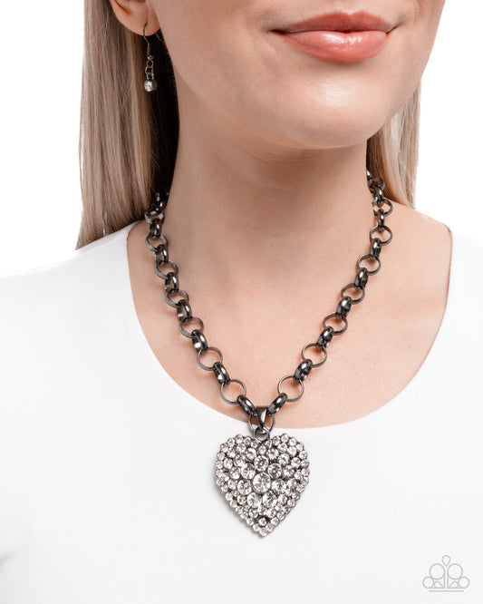 Heartfelt Havana - Black & White Rhinestone Heart Necklace - Paparazzi Accessories