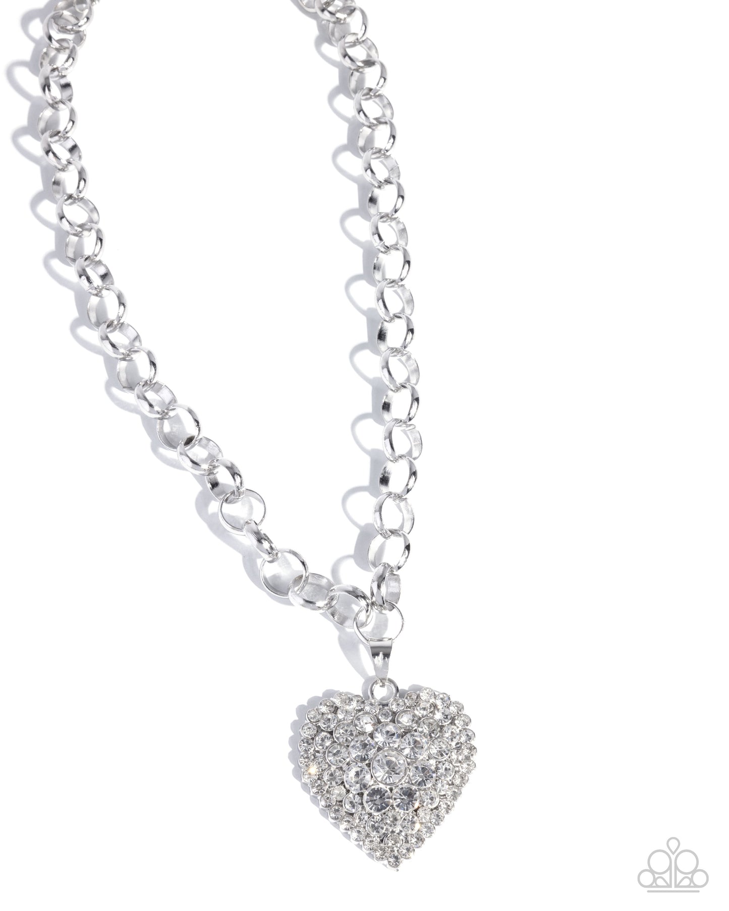 Heartfelt Havana - White Rhinestone Heart Pendant Silver Chain Necklace - Paparazzi Accessories