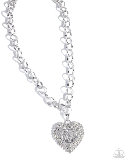 Heartfelt Havana - White Rhinestone Heart Pendant Silver Chain Necklace - Paparazzi Accessories