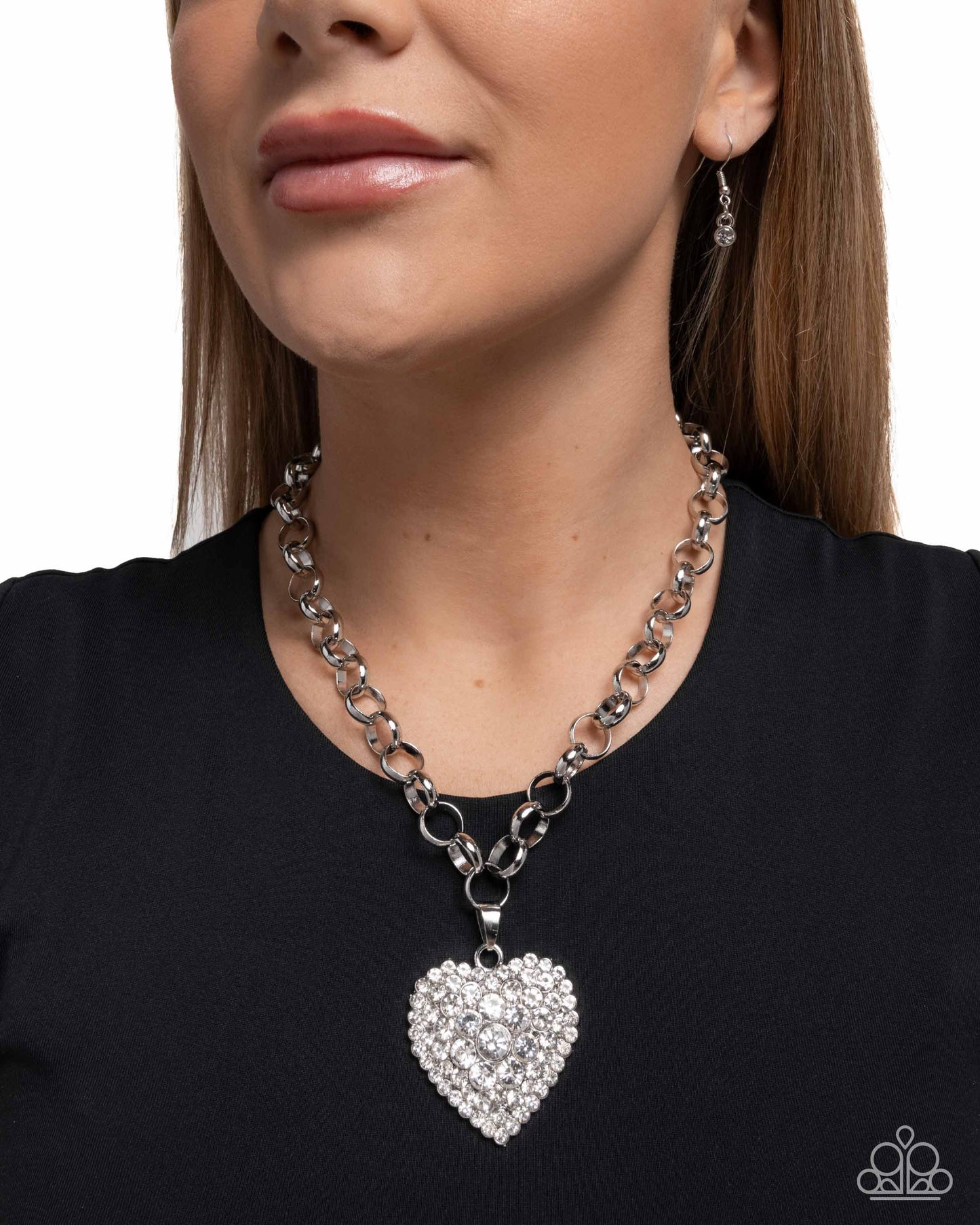 Heartfelt Havana - White Rhinestone Heart Pendant Silver Chain Necklace - Paparazzi Accessories