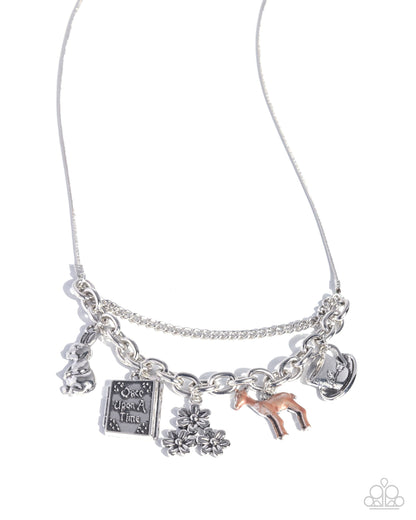 Storybook Setting - Brown Fairy Tale Charm Silver Necklace - Paparazzi Accessories
