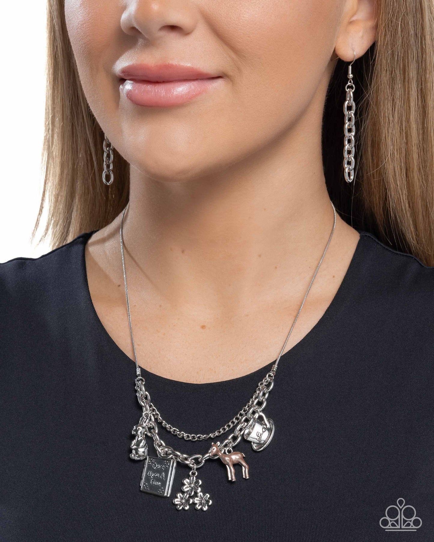 Storybook Setting - Brown Fairy Tale Charm Silver Necklace - Paparazzi Accessories