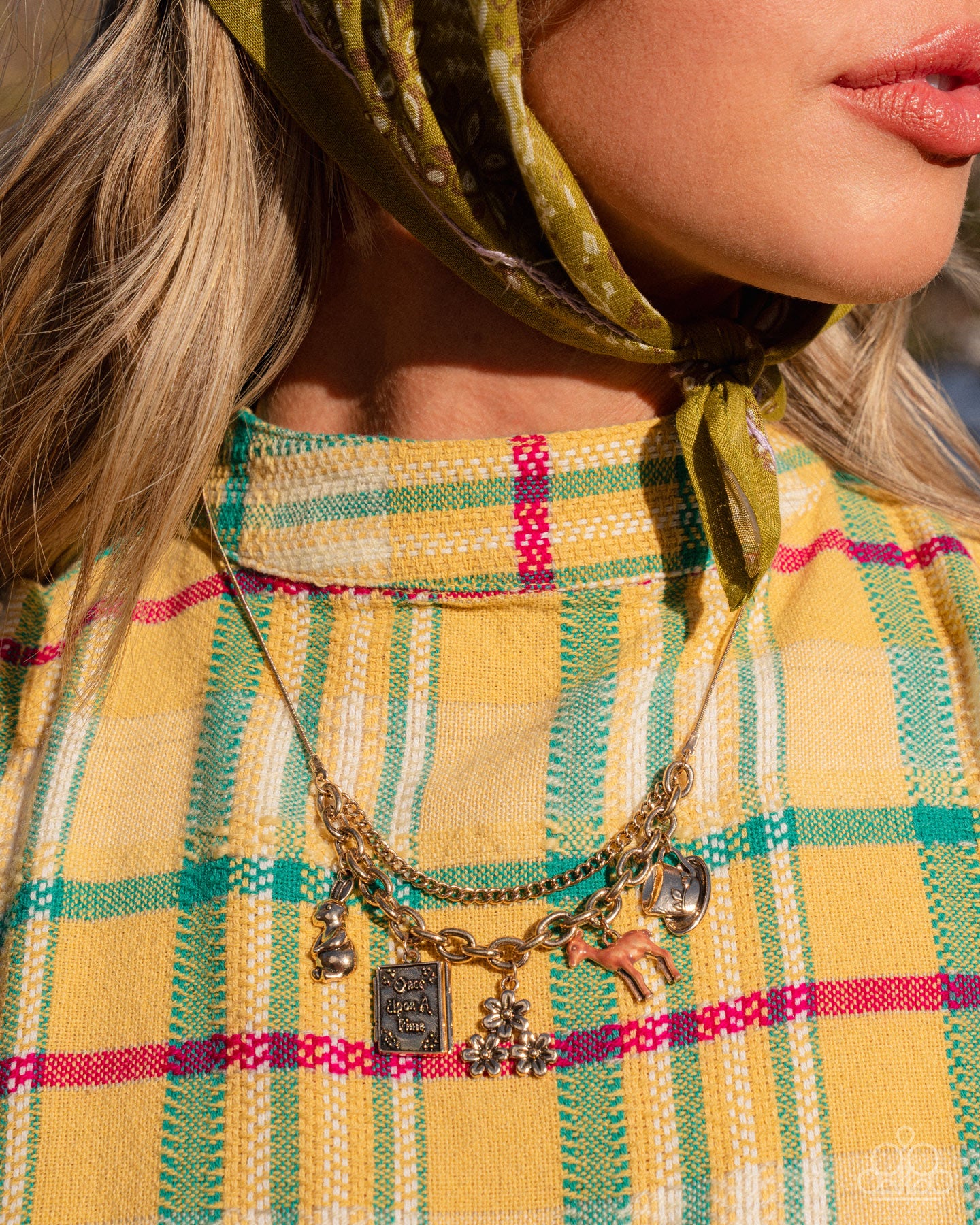 Storybook Setting - Gold Fairytale Charm Necklace - Paparazzi Accessories