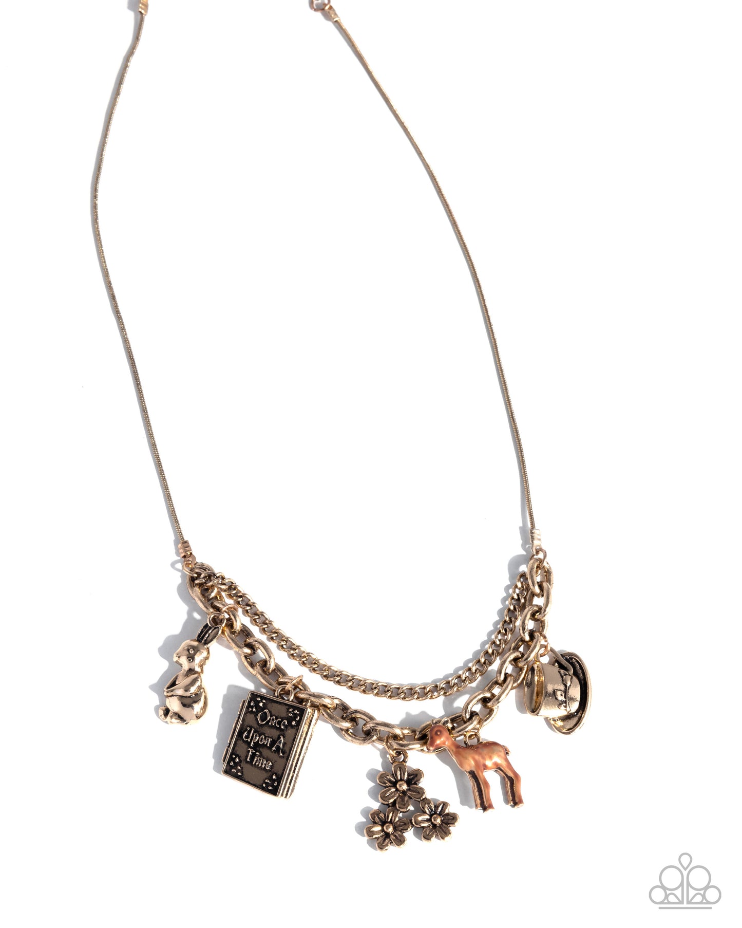 Storybook Setting - Gold Fairytale Charm Necklace - Paparazzi Accessories