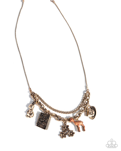 Storybook Setting - Gold Fairytale Charm Necklace - Paparazzi Accessories