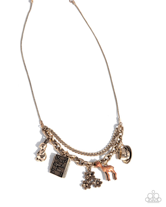 Storybook Setting - Gold Fairytale Charm Necklace - Paparazzi Accessories