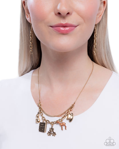 Storybook Setting - Gold Fairytale Charm Necklace - Paparazzi Accessories
