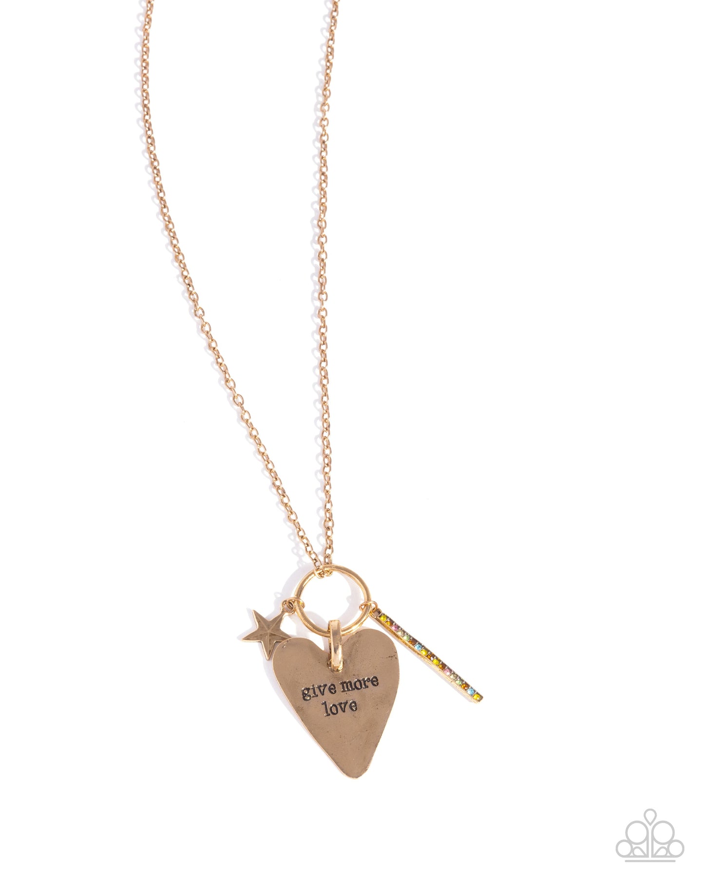 Give More Affection - Yellow Rhinestone Gold Heart "give more love " Pendant Necklace - Paparazzi Accessories