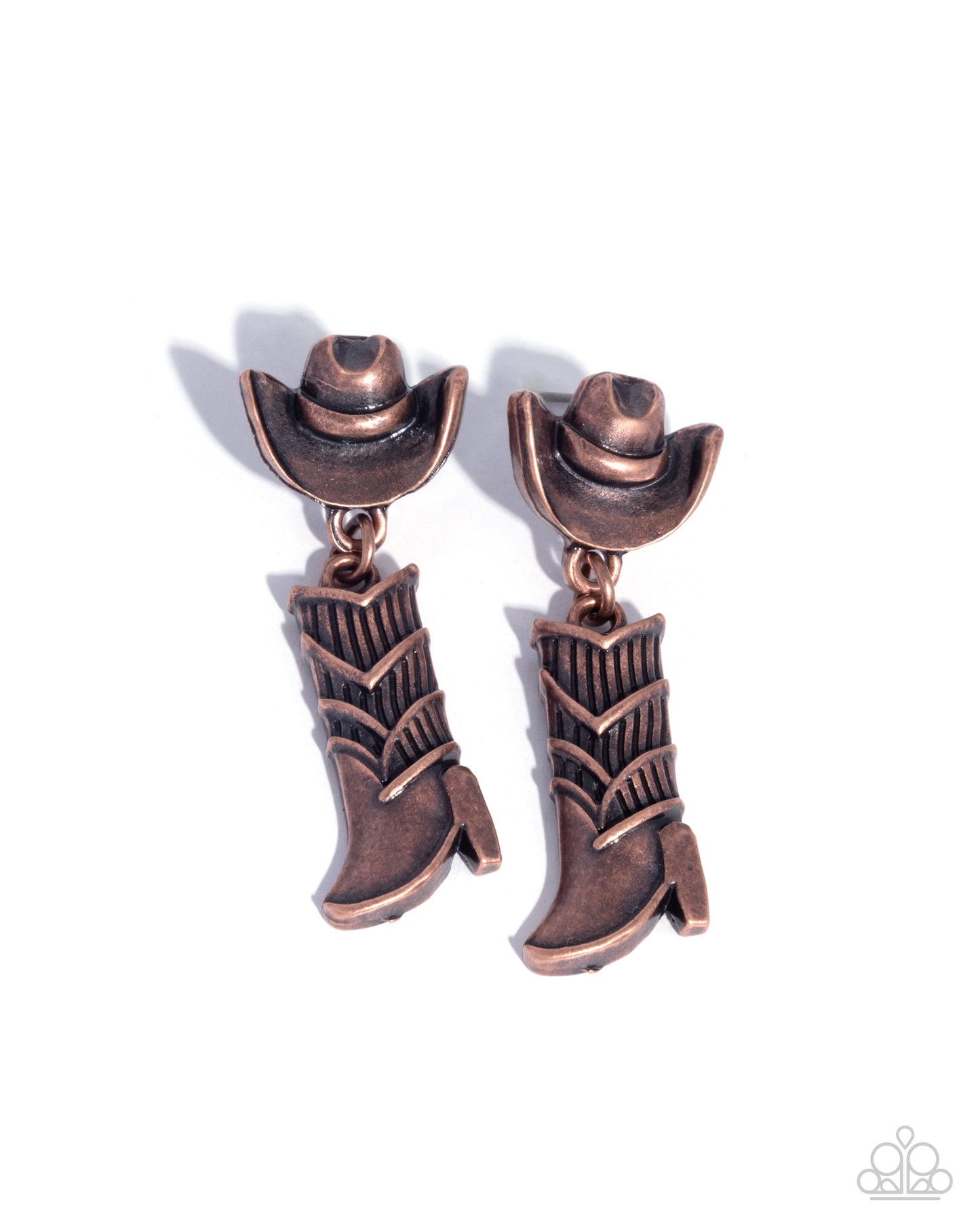 Boot Scootin Ballad - Copper Cowboy Boot Post Earrings - Paparazzi Accessories