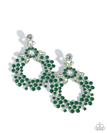 Opalescent Opulence - Green Iridescent Rhinestone Silver Post Earrings - Paparazzi Accessories