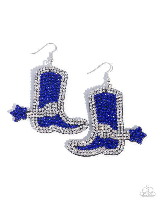 Benevolent Boot - Blue and White Rhinestone Boot Earrings - Paparazzi Accessories