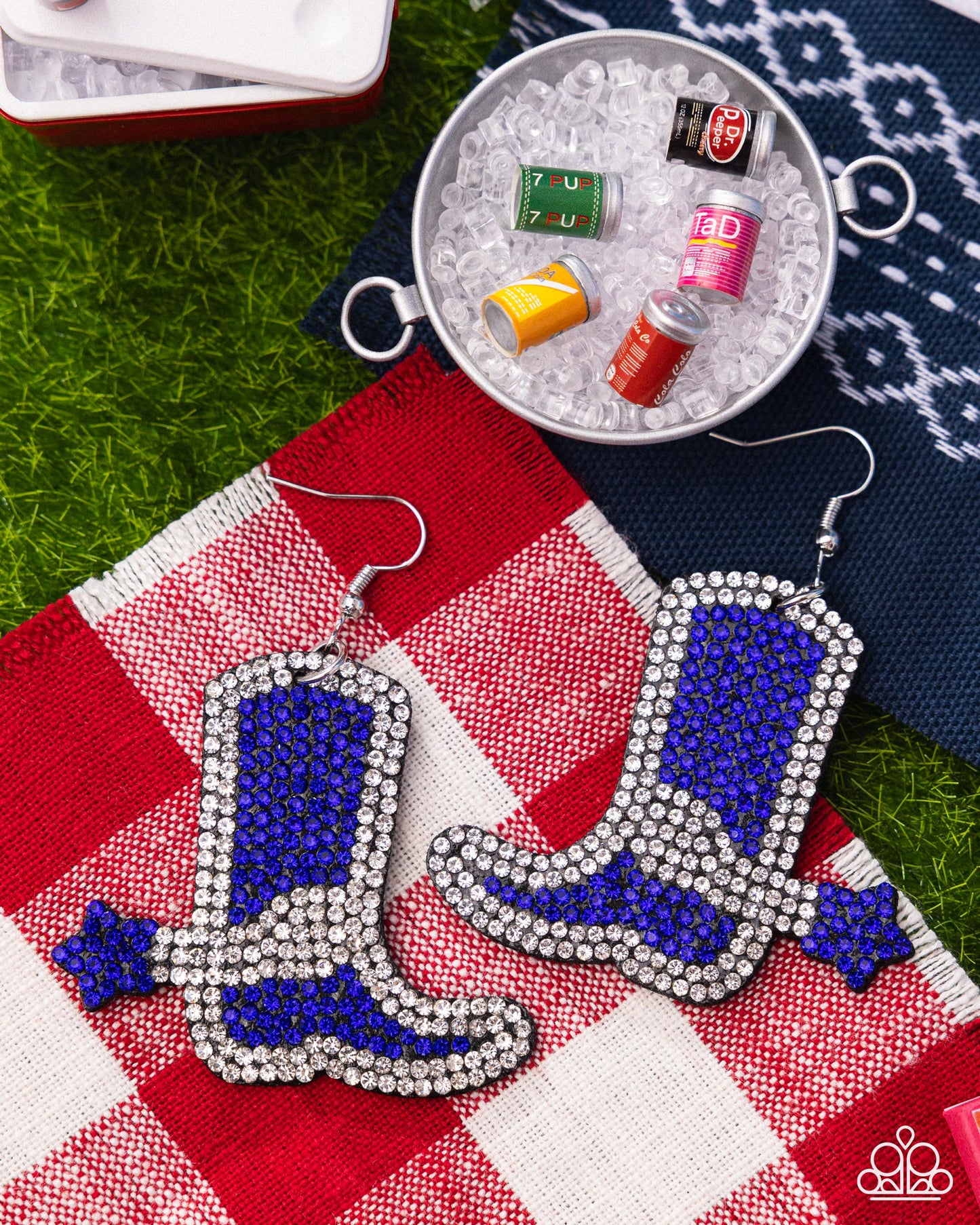 Benevolent Boot - Blue and White Rhinestone Boot Earrings - Paparazzi Accessories