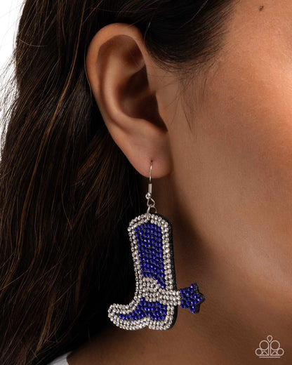 Benevolent Boot - Blue and White Rhinestone Boot Earrings - Paparazzi Accessories