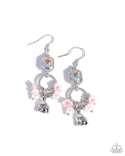 Malibu Melody - Pink Floral Accent Silver Bunny Fishhook Earrings - Paparazzi Accessories