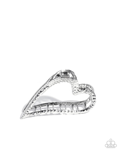 Heartfelt Hint - Silver Hammered Metal Heart Claw Clip - Paparazzi Accessories