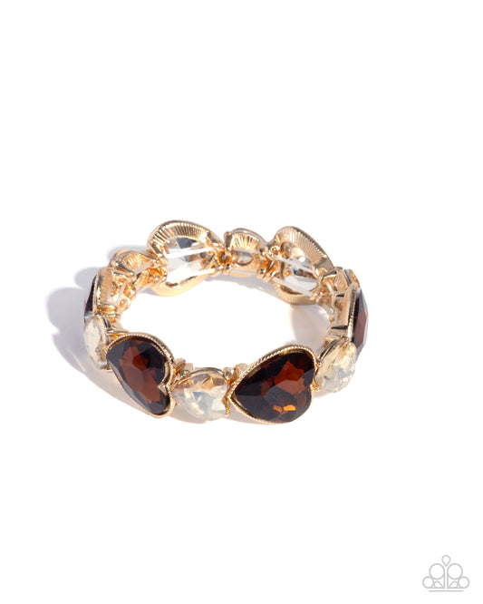 Heart Habit - Brown Rhinestone Heart Bracelet - Paparazzi Accessories