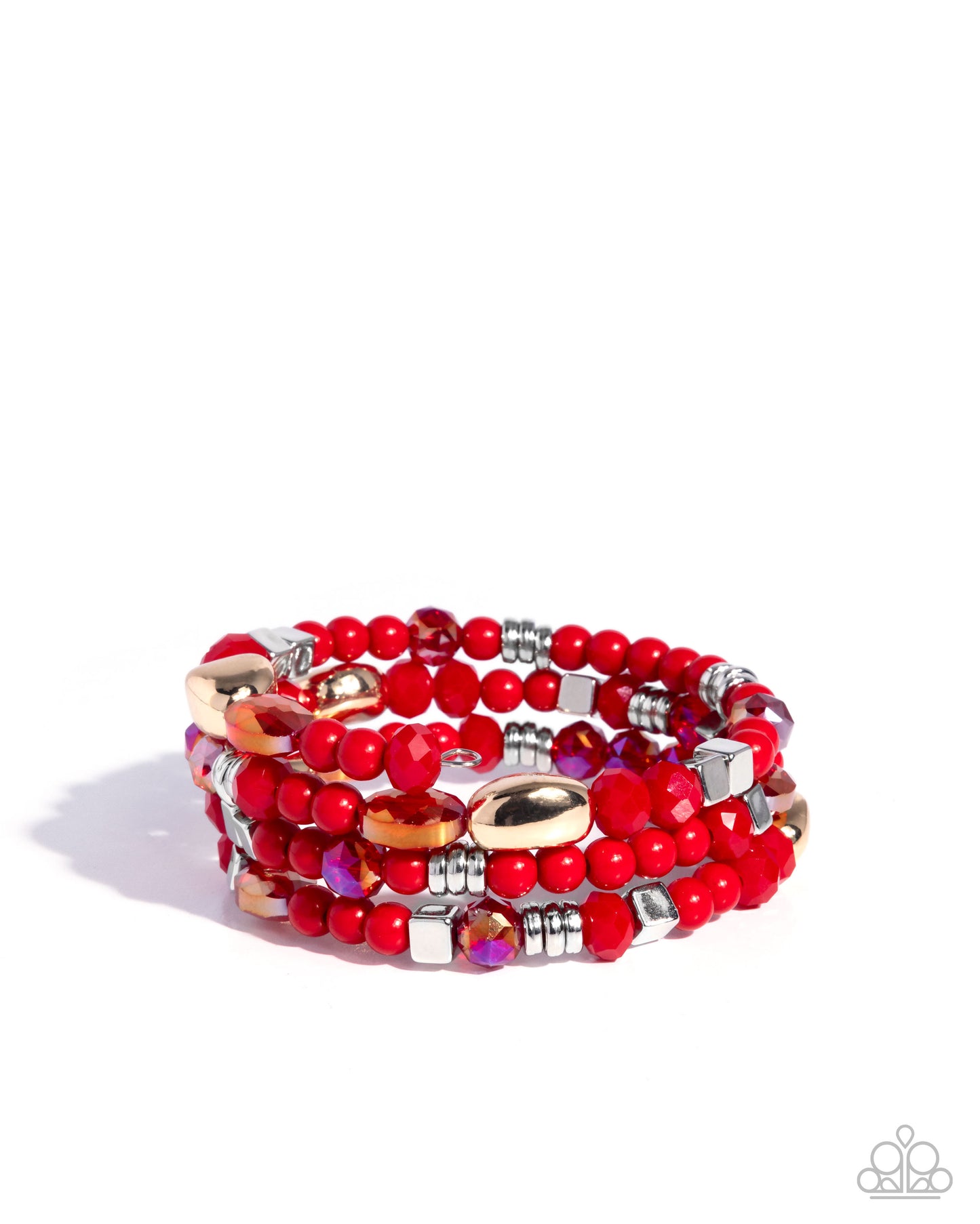 Material WHIRL - Red UV Shimmer Beads Coil Bracelet - Paparazzi Accessories