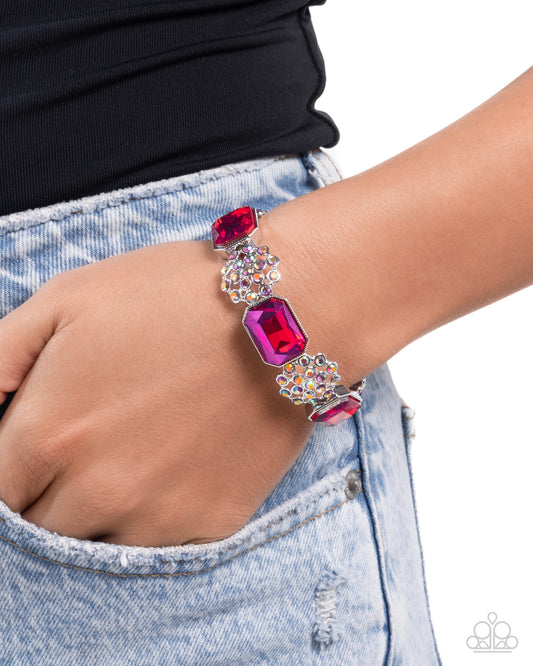 Prismatic Profession - Pink Iridescent Rhinestone Silver Stretchy Bracelet - Paparazzi Accessories