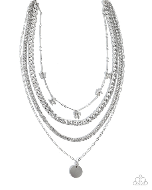 Fluttering Fringe - Silver Layered Necklace - Paparazzi Accessories