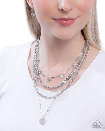 Fluttering Fringe - Silver Layered Necklace - Paparazzi Accessories