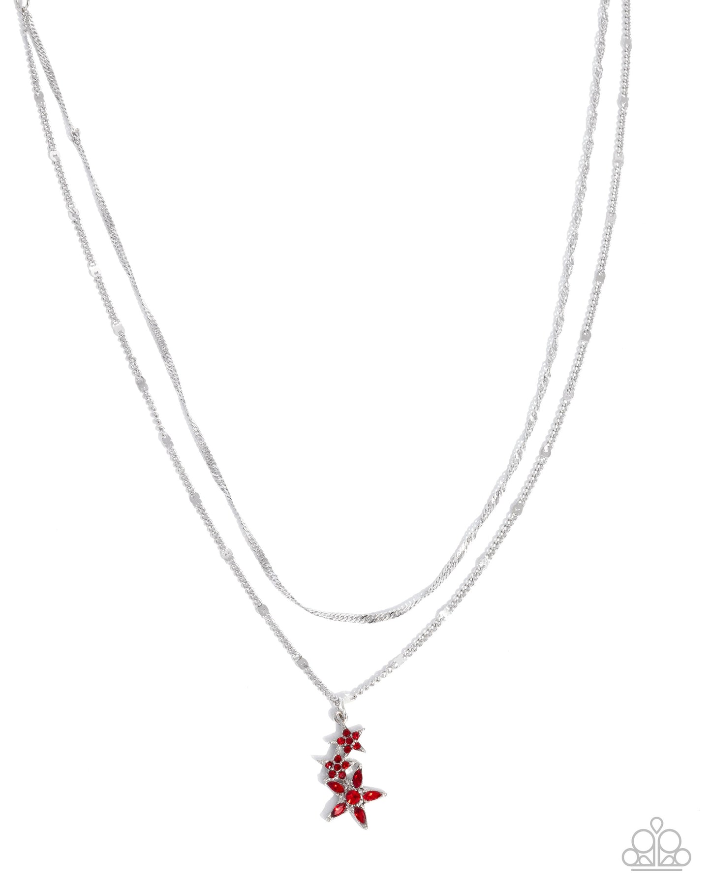 Scintillating Stars - Red Gem Silver Layered Necklace - Paparazzi Accessories