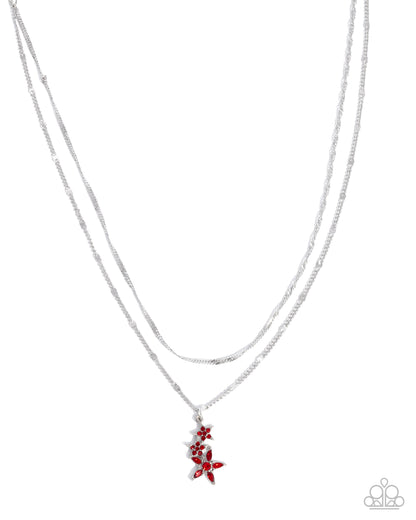 Scintillating Stars - Red Gem Silver Layered Necklace - Paparazzi Accessories