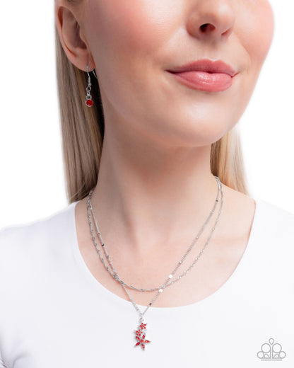 Scintillating Stars - Red Gem Silver Layered Necklace - Paparazzi Accessories
