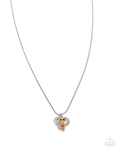 Delightful Dog - Silver and Gold Heart with Dog Charm Necklace - Paparazzi Accessories