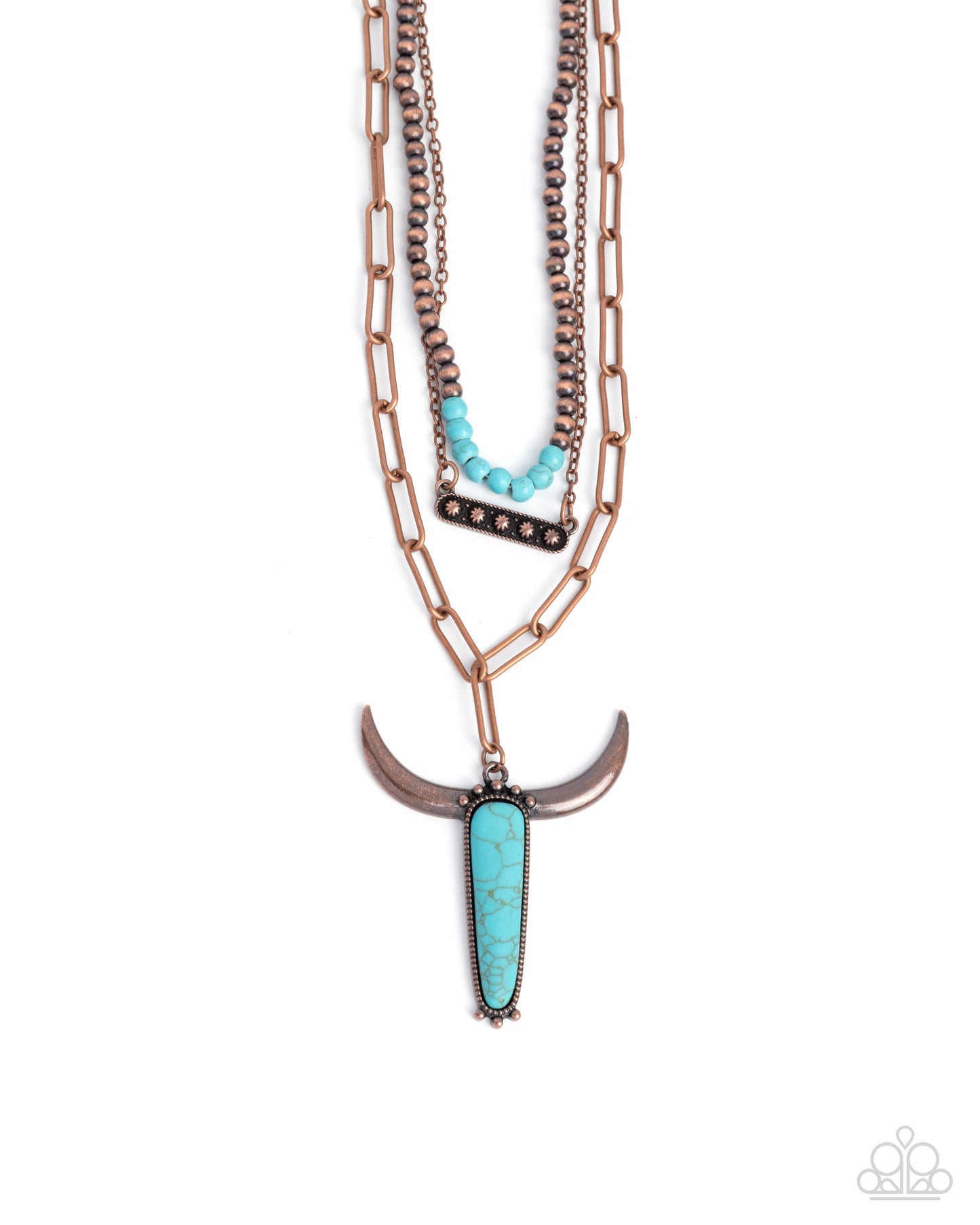 Longhorn Layers - Copper Longhorn Skull Blue Turquoise Crackle Stone - Paparazzi Accessories