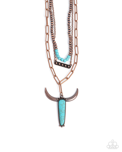 Longhorn Layers - Copper Longhorn Skull Blue Turquoise Crackle Stone - Paparazzi Accessories