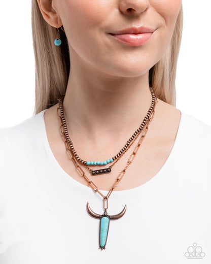 Longhorn Layers - Copper Longhorn Skull Blue Turquoise Crackle Stone - Paparazzi Accessories