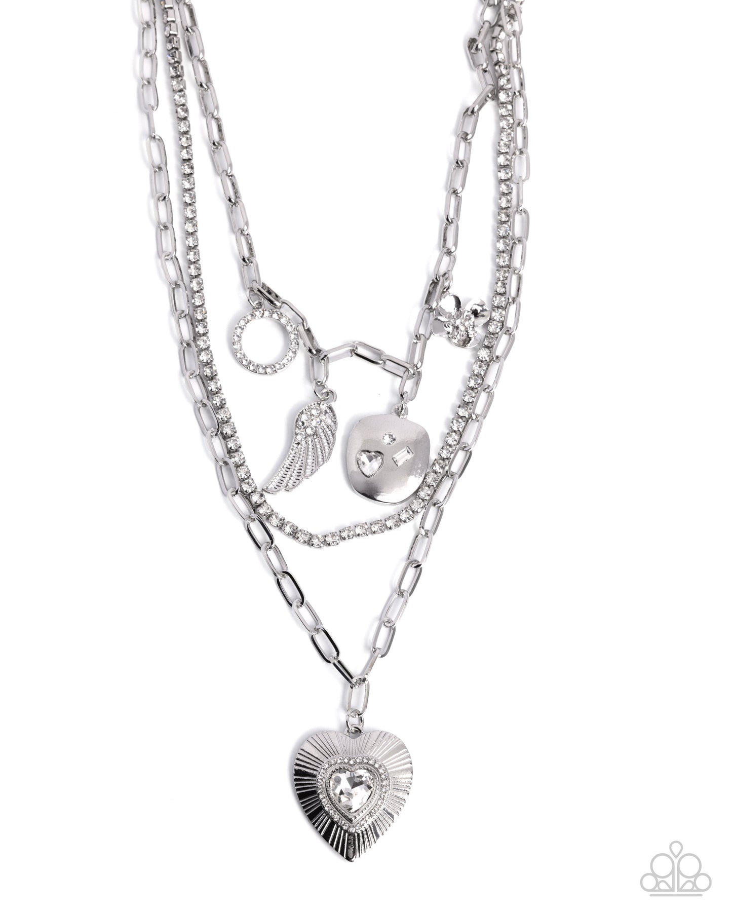 Angelic Ambition - White Rhinestone Layered Charm Necklace - Paparazzi Accessories