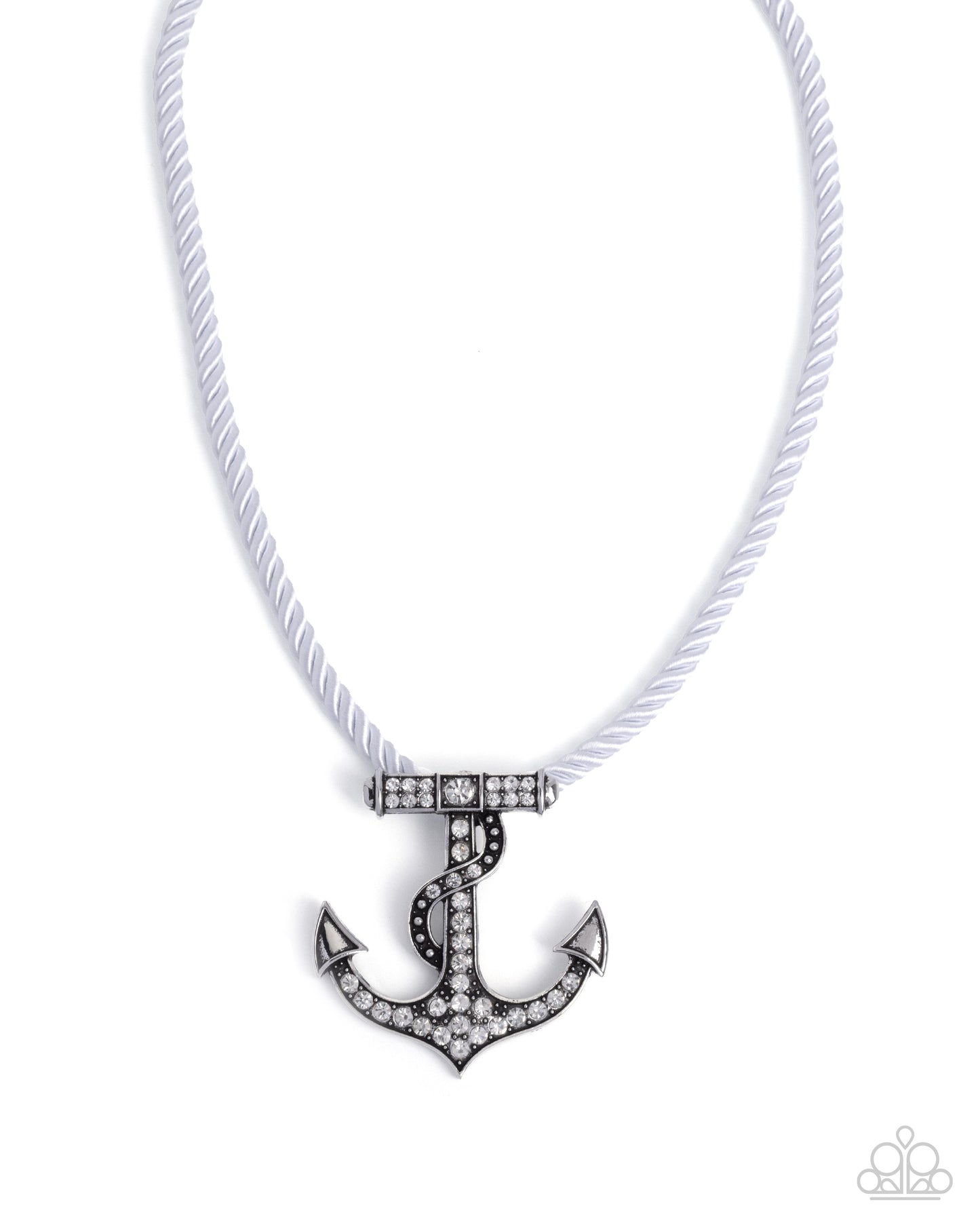 Anchored Allure - White Corded Anchor Necklace - Paparazzi Accessories