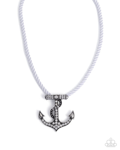 Anchored Allure - White Corded Anchor Necklace - Paparazzi Accessories