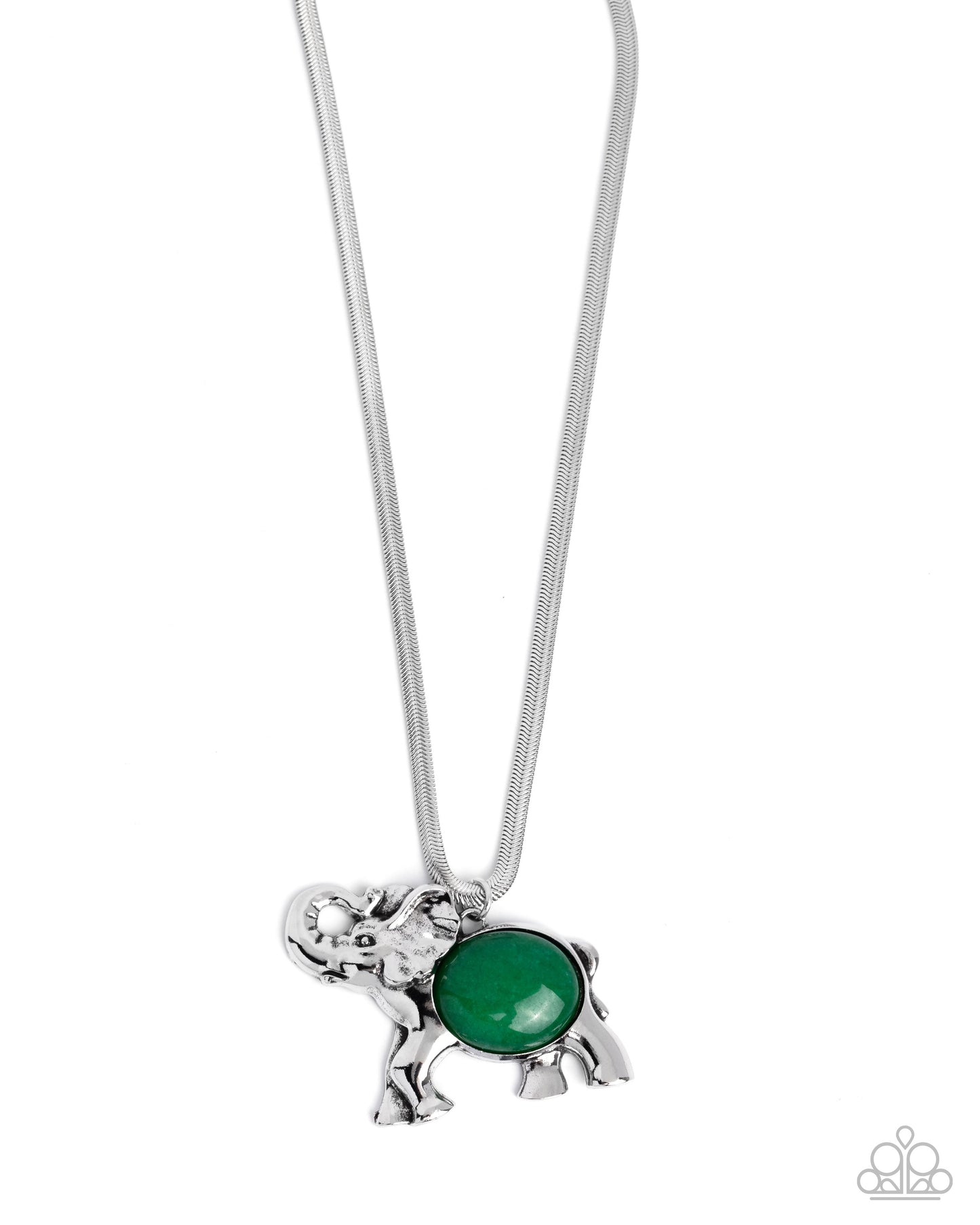 Empathetic Elephant - Green Jade Stone Silver Elephant Pendant Necklace - Paparazzi Accessories