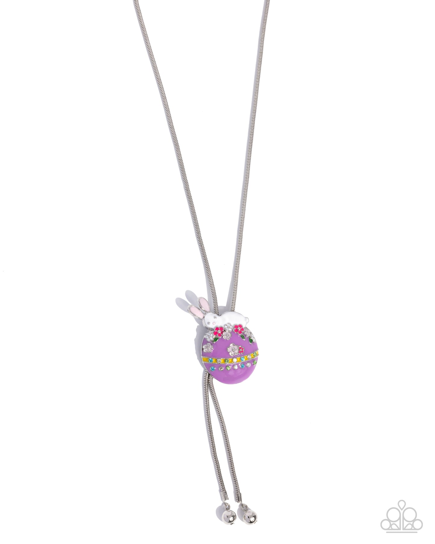Elated Easter - Multi Enamel Easter Egg & Bunny Silver Bolo Necklace - Paparazzi Accessories