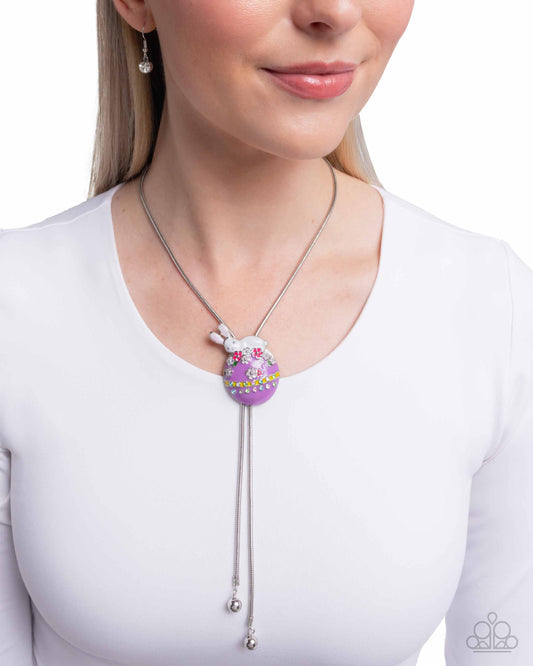 Elated Easter - Multi Enamel Easter Egg & Bunny Silver Bolo Necklace - Paparazzi Accessories