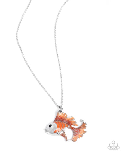 Flashy Fish - Orange Pendant Silver Necklace - Paparazzi Accessories