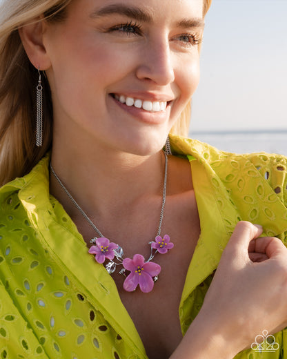 Floral Forecast - Purple Acrylic Flower Silver Necklace - Paparazzi Accessories