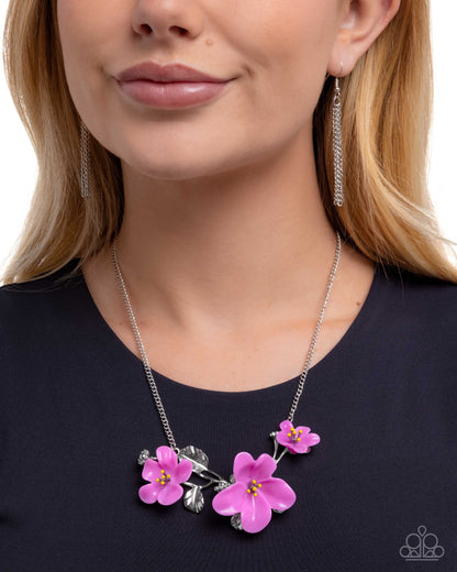 Floral Forecast - Purple Acrylic Flower Silver Necklace - Paparazzi Accessories