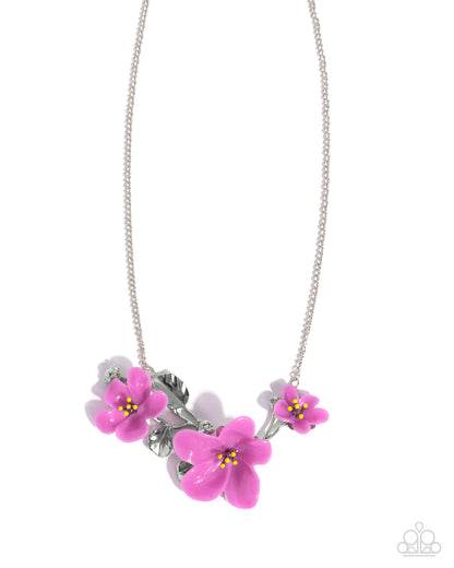 Floral Forecast - Purple Acrylic Flower Silver Necklace - Paparazzi Accessories